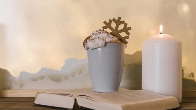Bibel im Advent (Foto: candle-near-book-cup-with-toy-snowflake-wood-board-near-heap-snow-through-window) Bibel im Advent (Foto: candle-near-book-cup-with-toy-snowflake-wood-board-near-heap-snow-through-window)